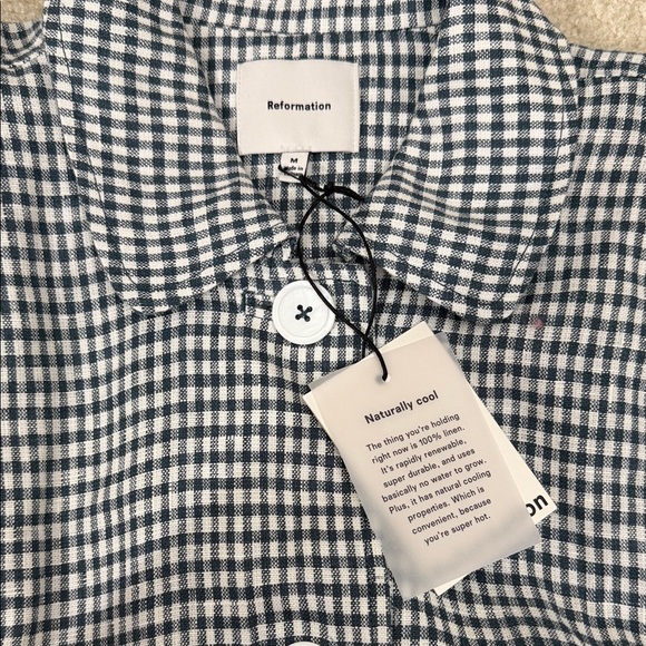 BNWT Reformation Irene Linen Slate Checkered Jacket Medium - Picture 10 of 10